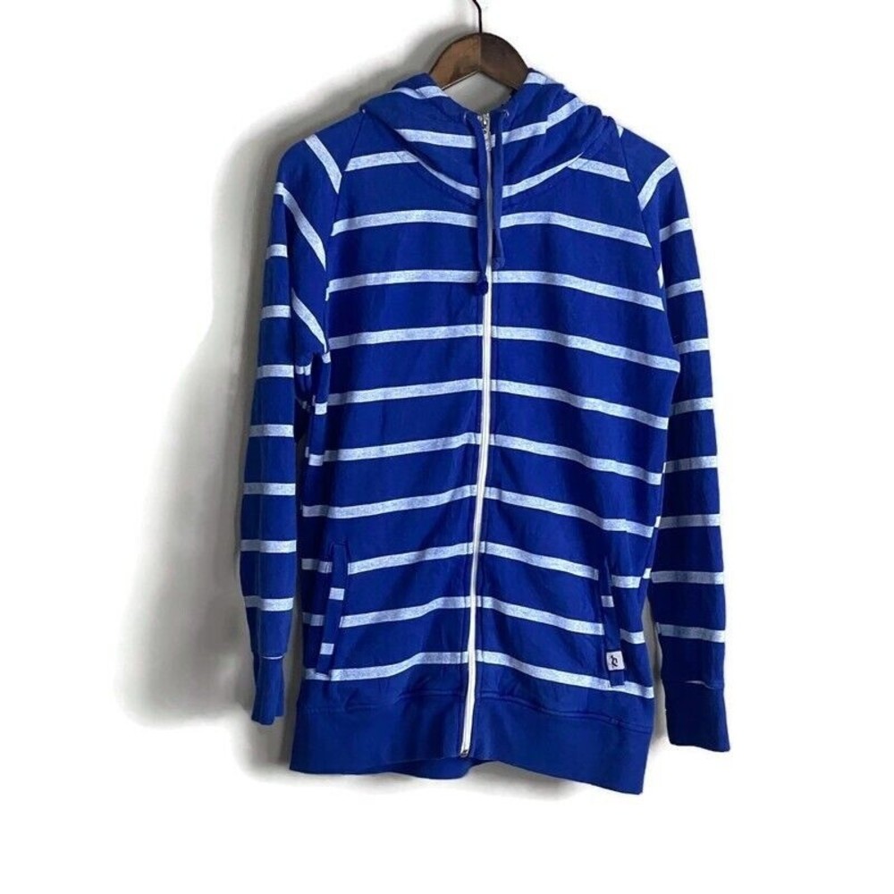 RIDE SNOWBOARDS Mens Blue Striped Hoodie Long Sleeve Sweatshirt Size S Full Zip